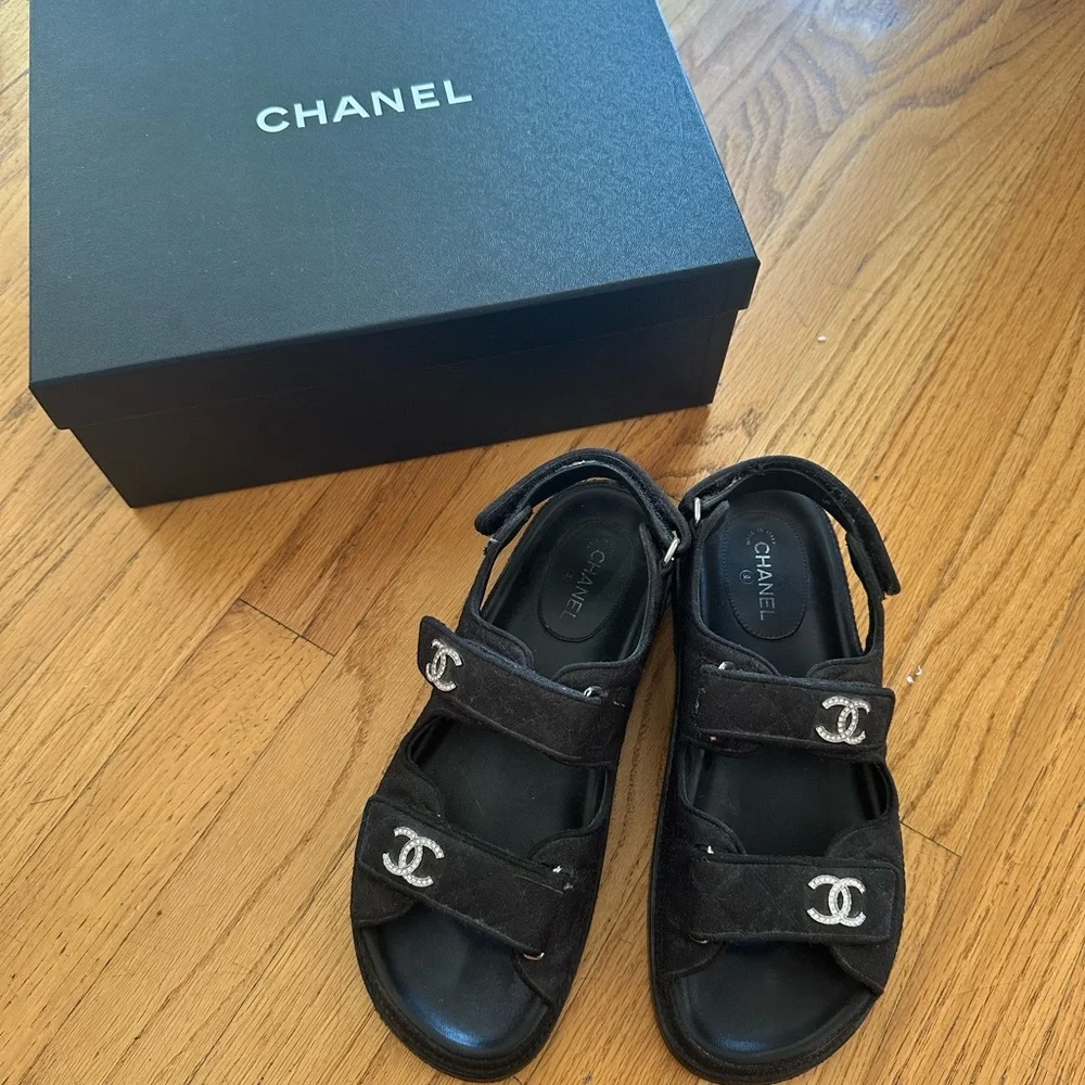 Chanel Black Sandals with Crystal Accents